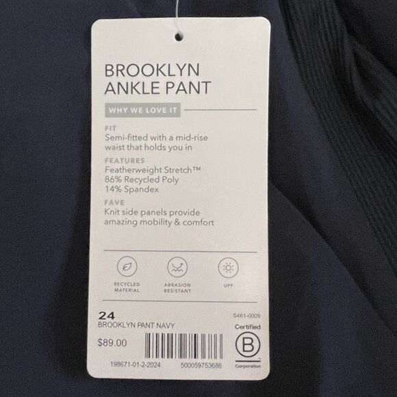 Athleta NWT Brooklyn Ankle Pant Navy Plus Size 24 Mid Rise Stretch Panels Travel - Picture 8 of 10